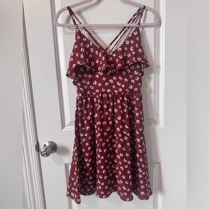 Xhilaration Burgundy/Brownish Dress with Floral Accents Size Small